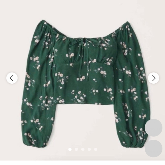 🇺🇸 Abercombie & Fitch NWTs Floral Green Long Sleeve Top - Picture 2 of 3